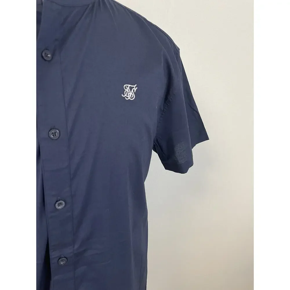 Siksilk Shirt Mens XS Button Up Blue Floral Short Sleeve Sik Silk Cotton N116